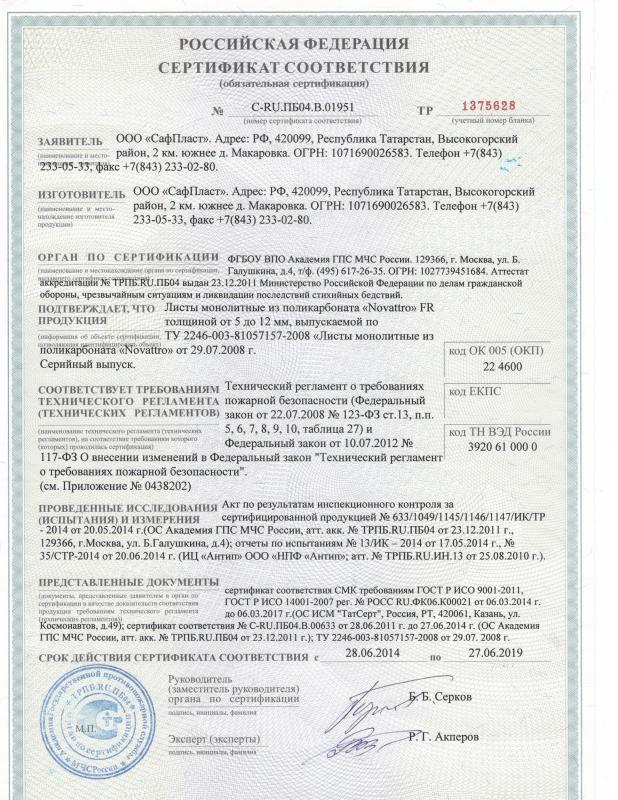 Сертификат пожарной безопасности группы горючести Г1 (1)